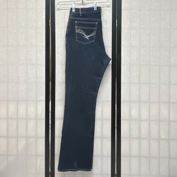 Vintage Zena High Rise 14 Embroider Jewel Pocket Denim Jeans Baggy Medium Wash - Picture 6 of 11